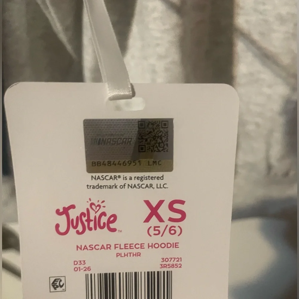 Justice‎ x NASCAR Girls Fleece Hoodie NWT XS 5/6 Pearl Heather Colorblock